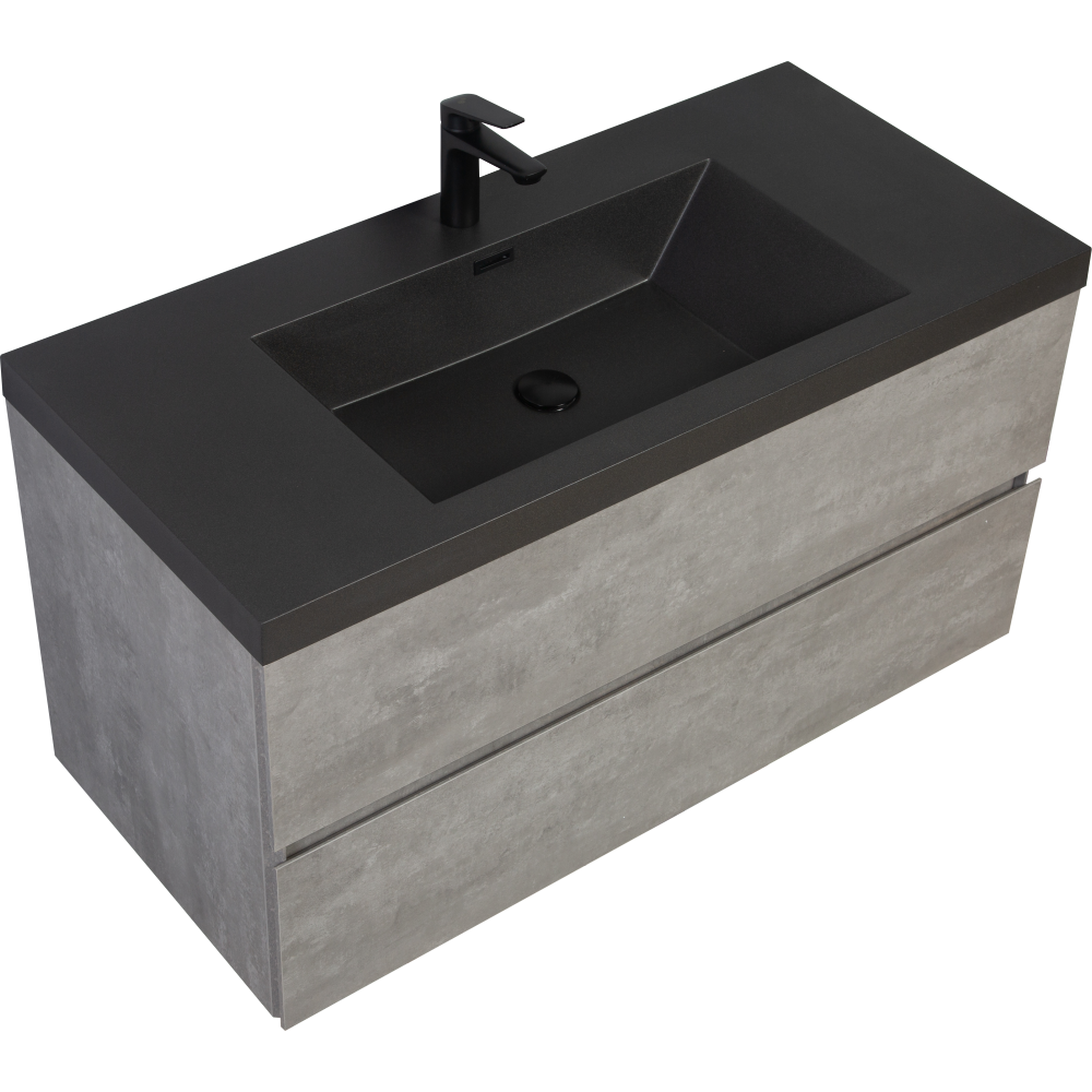 42" Floating Bathroom Vanity with Sink, Modern Wall-Mounted Bathroom Storage Vanity Cabinet with Black Quartz Sand Top Basin and Soft Close Drawers, Grey 24V12-42GR