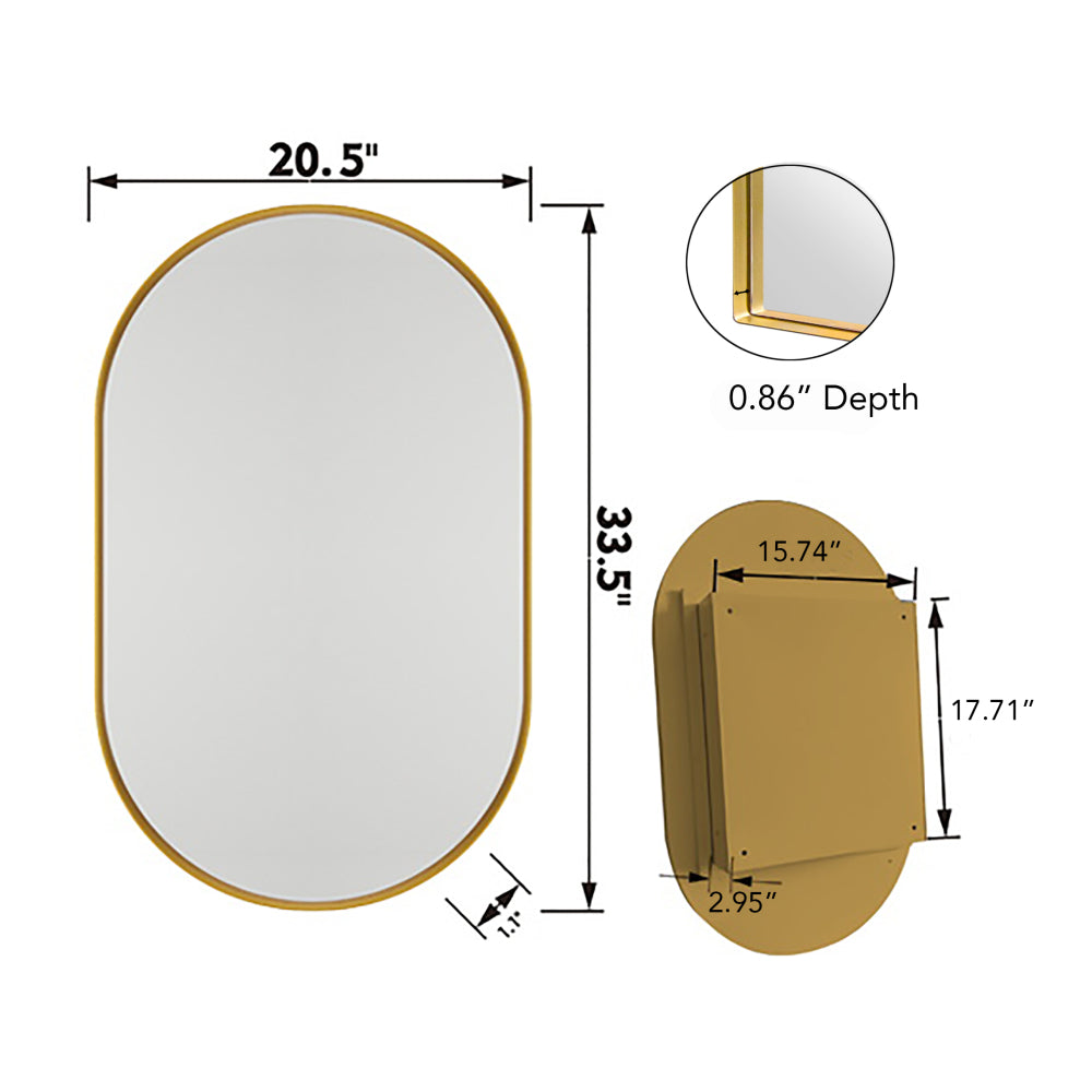 24x36 Inch Arched Recessed Medicine Cabinet, Metal Framed Bathroom Wall Cabinet with Mirror and Adjustable Shelves, Wall Mirror with Storage for Bathroom, Matte Gold