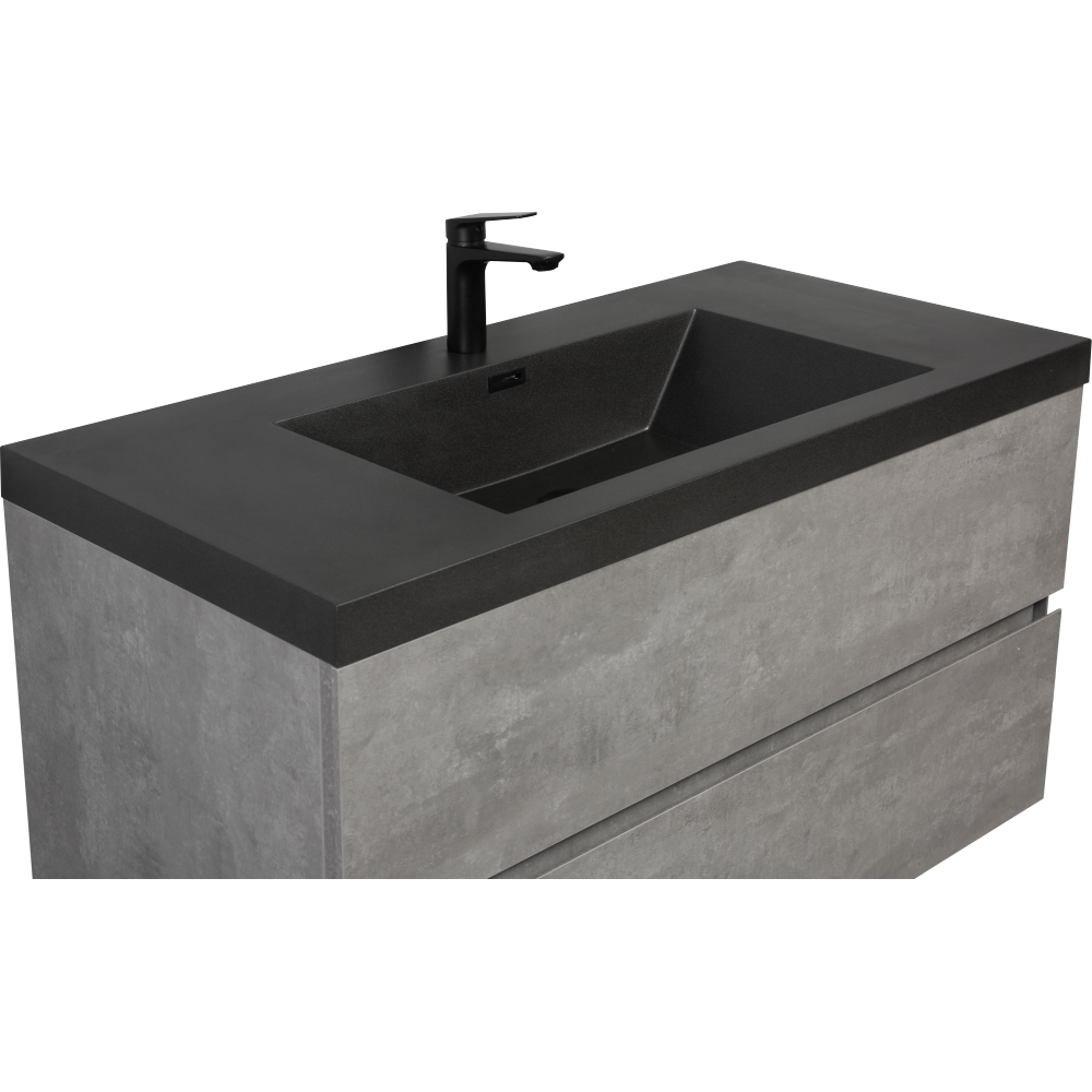 42" Floating Bathroom Vanity with Sink, Modern Wall-Mounted Bathroom Storage Vanity Cabinet with Black Quartz Sand Top Basin and Soft Close Drawers, Grey 24V12-42GR