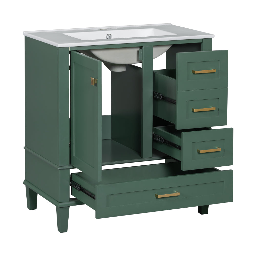 30" Bathroom Vanity in Green, Modern Bathroom Cabinet with Sink Combo Set, Bathroom Storage Cabinet with a Soft Closing Door and 3 Drawers, Solid Wood Frame