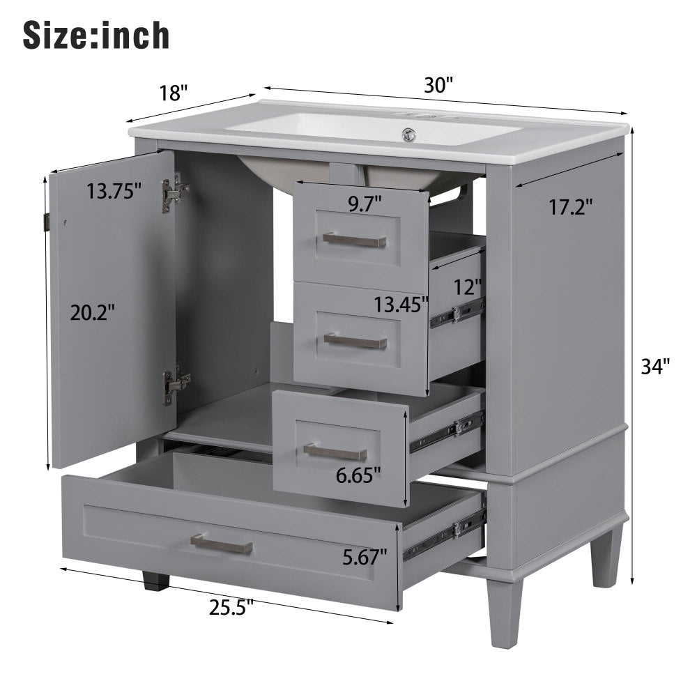 30" Bathroom Vanity in Green, Modern Bathroom Cabinet with Sink Combo Set, Bathroom Storage Cabinet with a Soft Closing Door and 3 Drawers, Solid Wood Frame