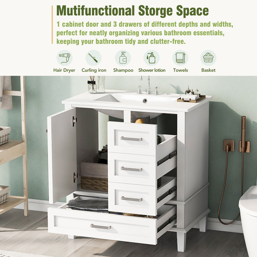 30" Bathroom Vanity in Green, Modern Bathroom Cabinet with Sink Combo Set, Bathroom Storage Cabinet with a Soft Closing Door and 3 Drawers, Solid Wood Frame