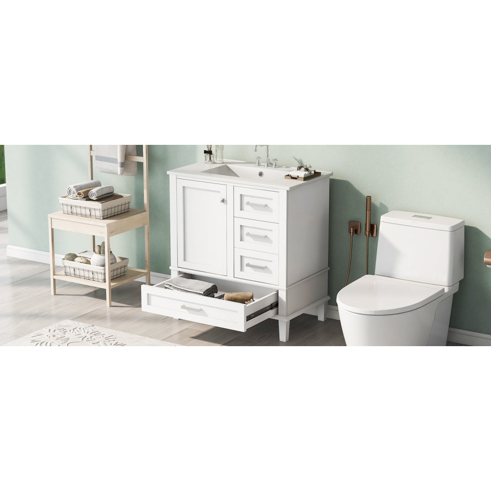 30" Bathroom Vanity in Green, Modern Bathroom Cabinet with Sink Combo Set, Bathroom Storage Cabinet with a Soft Closing Door and 3 Drawers, Solid Wood Frame