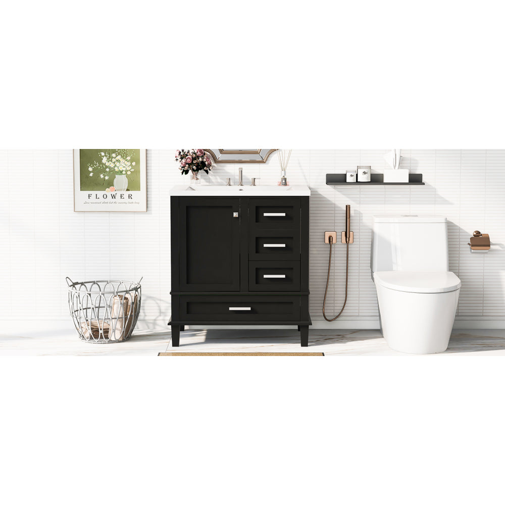 30" Bathroom Vanity in Green, Modern Bathroom Cabinet with Sink Combo Set, Bathroom Storage Cabinet with a Soft Closing Door and 3 Drawers, Solid Wood Frame