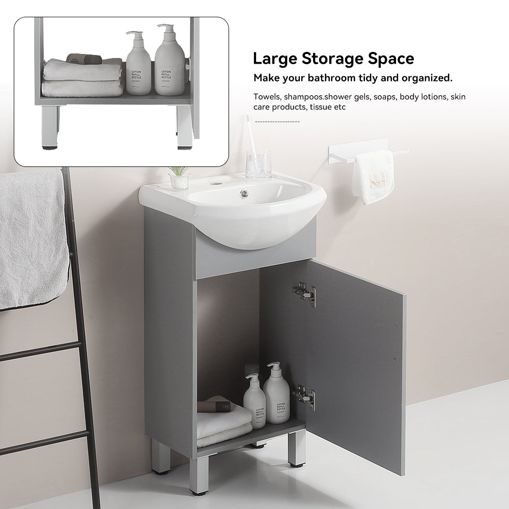 18-inch mini bathroom cabinet with ceramic sink Grey