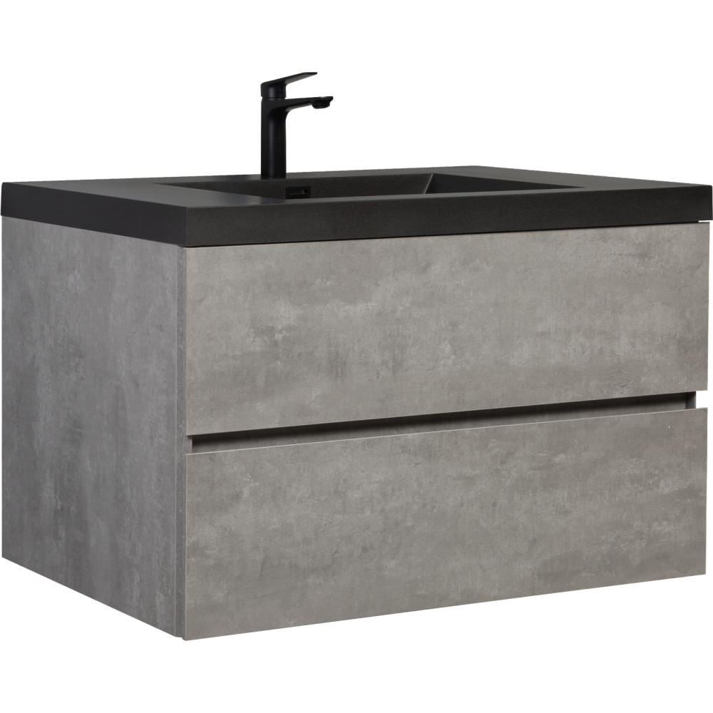 42" Floating Bathroom Vanity with Sink, Modern Wall-Mounted Bathroom Storage Vanity Cabinet with Black Quartz Sand Top Basin and Soft Close Drawers, Grey 24V12-42GR