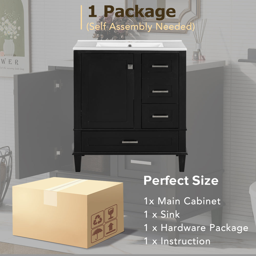 30" Bathroom Vanity in Green, Modern Bathroom Cabinet with Sink Combo Set, Bathroom Storage Cabinet with a Soft Closing Door and 3 Drawers, Solid Wood Frame