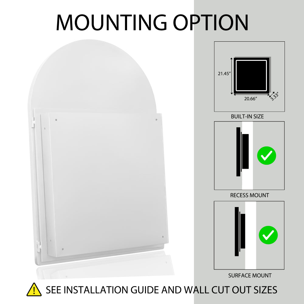 24x36 Inch Arched Recessed Medicine Cabinet, Metal Framed Bathroom Wall Cabinet with Mirror and Adjustable Shelves, Wall Mirror with Storage for Bathroom, Matte Gold