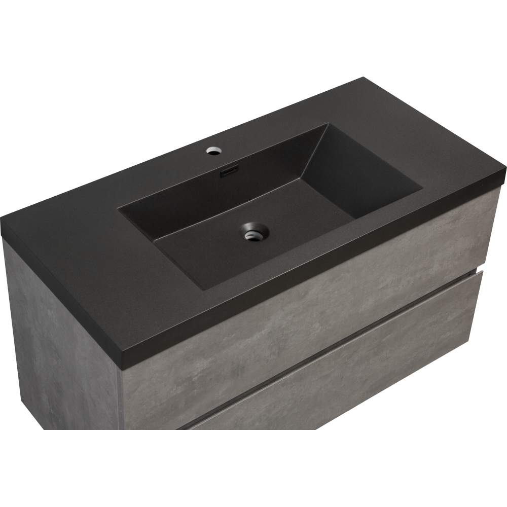 42" Floating Bathroom Vanity with Sink, Modern Wall-Mounted Bathroom Storage Vanity Cabinet with Black Quartz Sand Top Basin and Soft Close Drawers, Grey 24V12-42GR