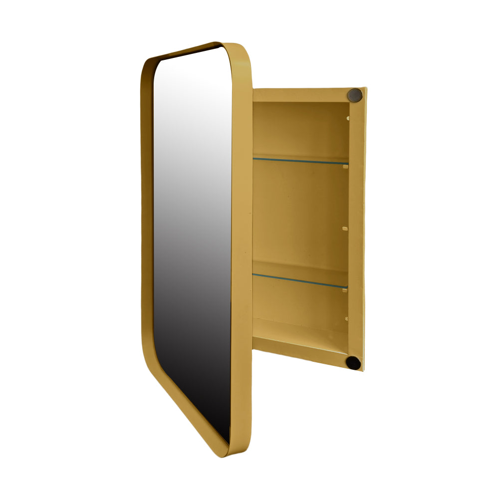 24x36 Inch Arched Recessed Medicine Cabinet, Metal Framed Bathroom Wall Cabinet with Mirror and Adjustable Shelves, Wall Mirror with Storage for Bathroom, Matte Gold