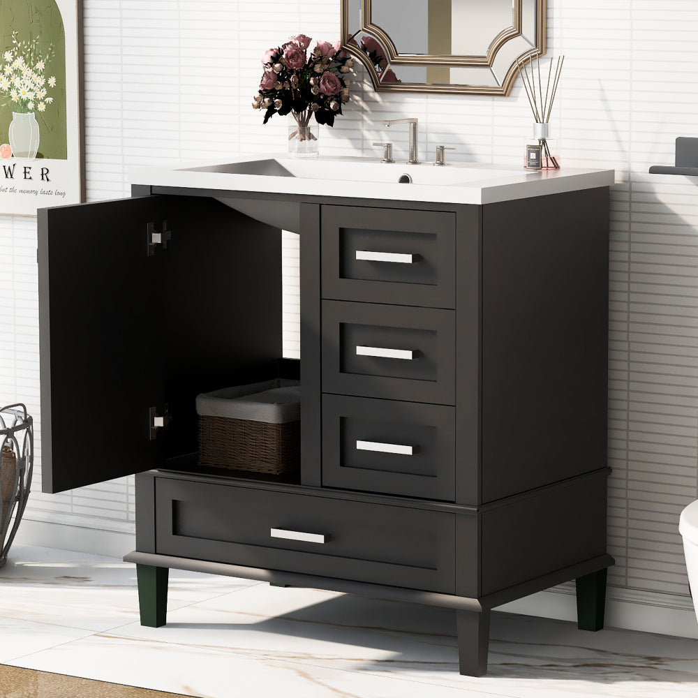 30" Bathroom Vanity in Green, Modern Bathroom Cabinet with Sink Combo Set, Bathroom Storage Cabinet with a Soft Closing Door and 3 Drawers, Solid Wood Frame