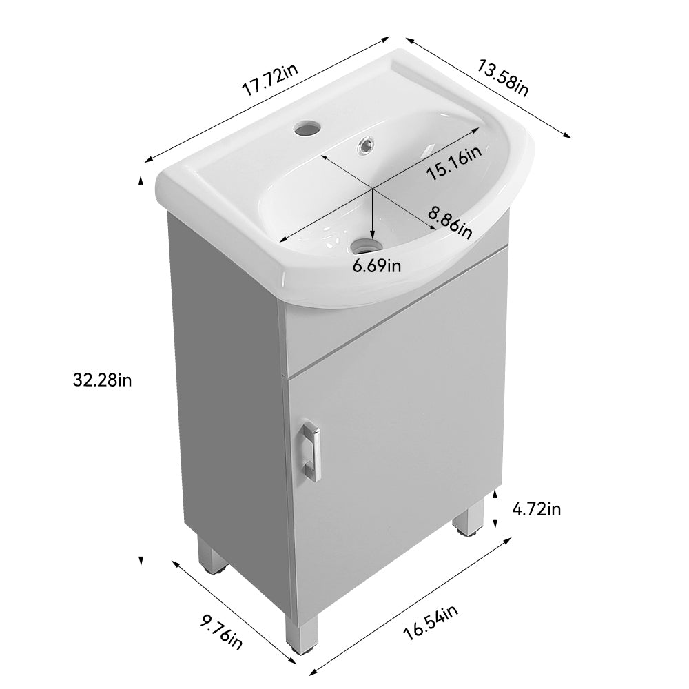 18-inch mini bathroom cabinet with ceramic sink Grey