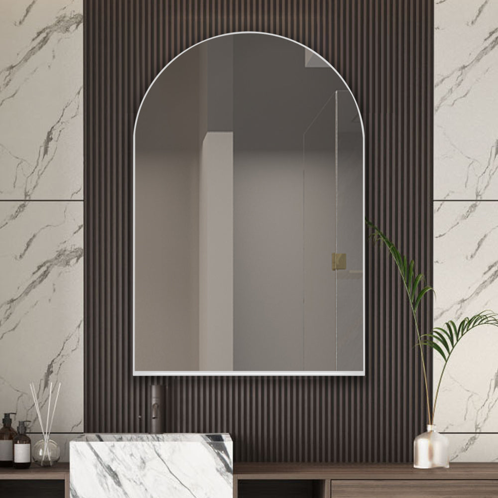 24x36 Inch Arched Recessed Medicine Cabinet, Metal Framed Bathroom Wall Cabinet with Mirror and Adjustable Shelves, Wall Mirror with Storage for Bathroom, Matte Gold